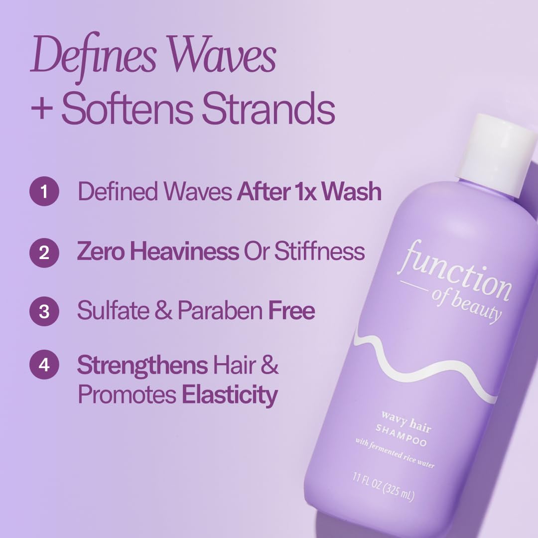 FUNCTION OF BEAUTY Wavy Hair Shampoo, 11 oz - Formulated with Fermented Rice Water to Strengthen and Promote Elasticity, Sulfate Free, Customizable Haircare