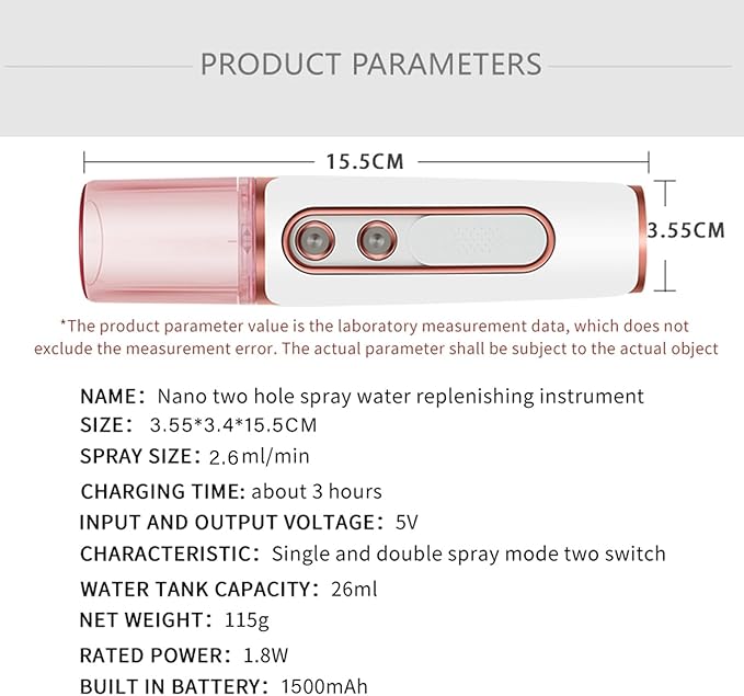 Nano Facial Mister, Cool Mist Face Steamer with 2 Spray Nozzle, USB Rechargeable, Visual Water Tank, Nano Mister for Eyelash Extensions, Skin Care, Daily Makeup, Deep Hydrating-Pink