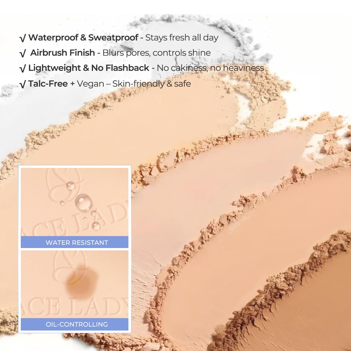 SACE LADY Face Powder Waterproof Setting Makeup, Talc-Free Oil Control Pressed Powder Compact for Women, Blurring Pores Matte Long Lasting Up to 24 Hours, Cruelty-Free (#04 Medium-Tan, 0.35Oz)