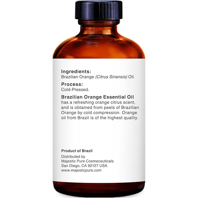 MAJESTIC PURE Brazilian Orange Essential Oil | 100% Pure and Natural Brazilian Oil | Premium Grade Essential Oils for Hair Care, Home Diffusers, Skin, Aromatherapy, Massage and Humidifiers | 1 Fl Oz