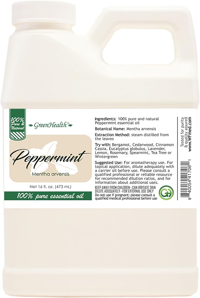 Pack of 2-16 fl oz - Peppermint Essential Oil - 100% Uncut - GreenHealth