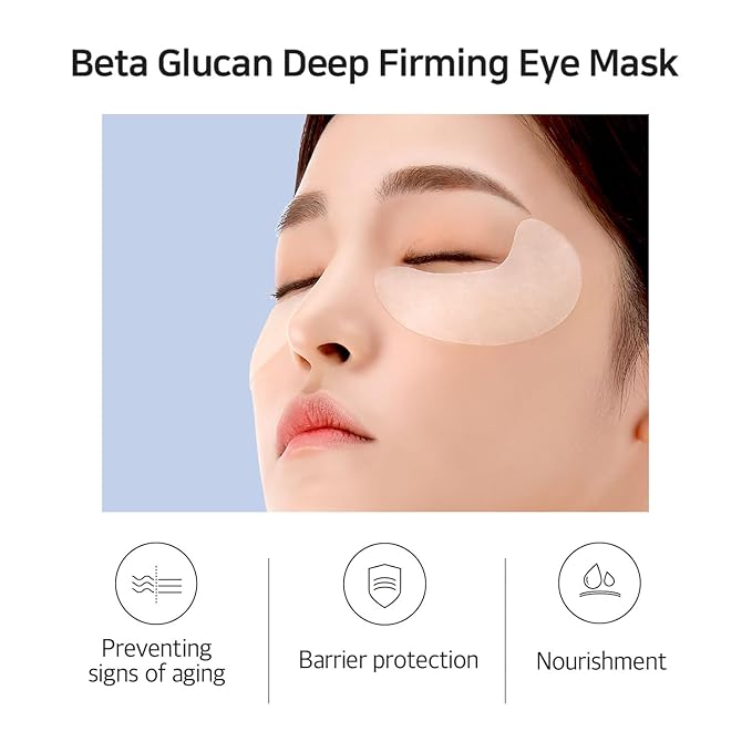 B-Glucan Deep Firming Eye Mask 60 Pieces (30pairs) - Mushroom Eye Patch, Soft Bamboo Sheet Mask, Skin Firming & Revitalizing, Madecassoside, Green Tea Leaf Extract, Beta Glucan, Witch Hazel Extract