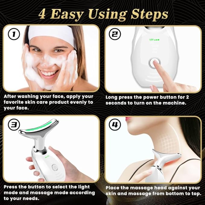 Facial Beauty Device, Portable Facial Skin Care Tools, Based on LED, Thermal, Vibration Technology, 7 Color Led Face and Neck Beauty Device for Home Use