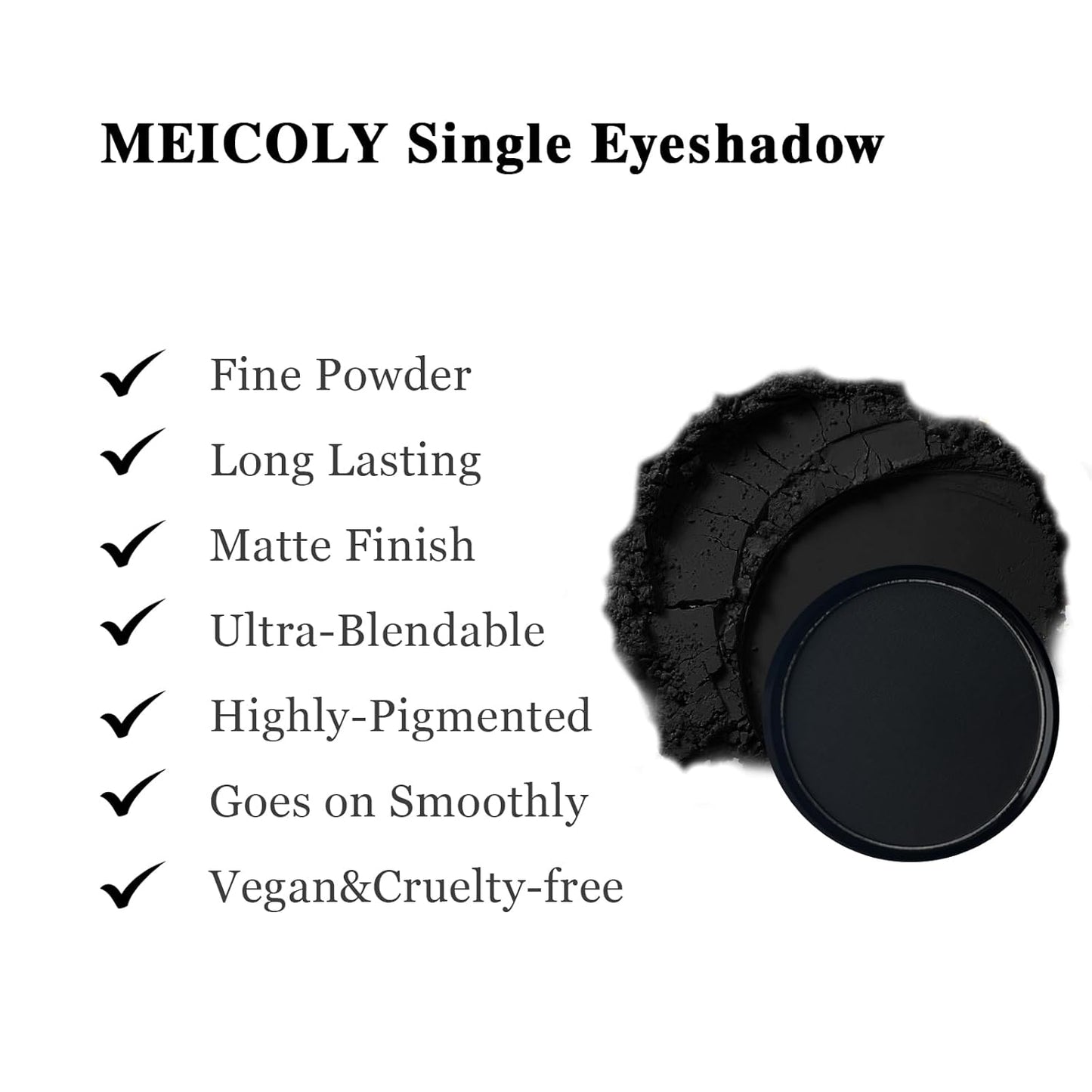 MEICOLY Black Eye Shadow with Mirror,Matte Single Eyeshadow for Halloween Elphaba Makeup,Pressed Powder Eyeshadow Makeup,Matte Shade Eyelid Color Eye Makeup for Women,High Pigment,Long Wear,Waterproof