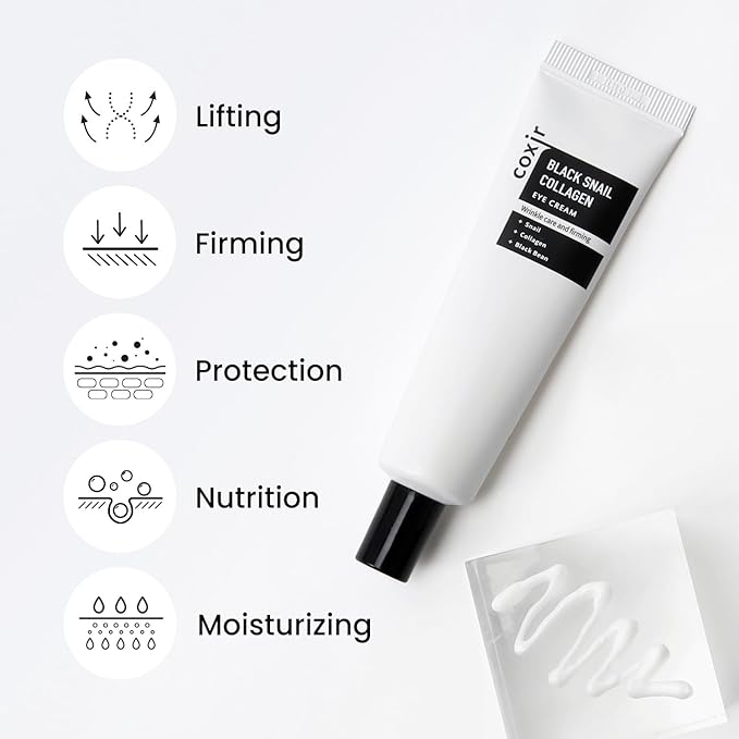 coxir BLACK SNAIL COLLAGEN EYE CREAM 1.01 fl.oz + CREAM 1.01 fl.oz | Black Foods, Snail Mucin, Collagen | Firming, Lifting, Moisturizing, Korean Skin Care
