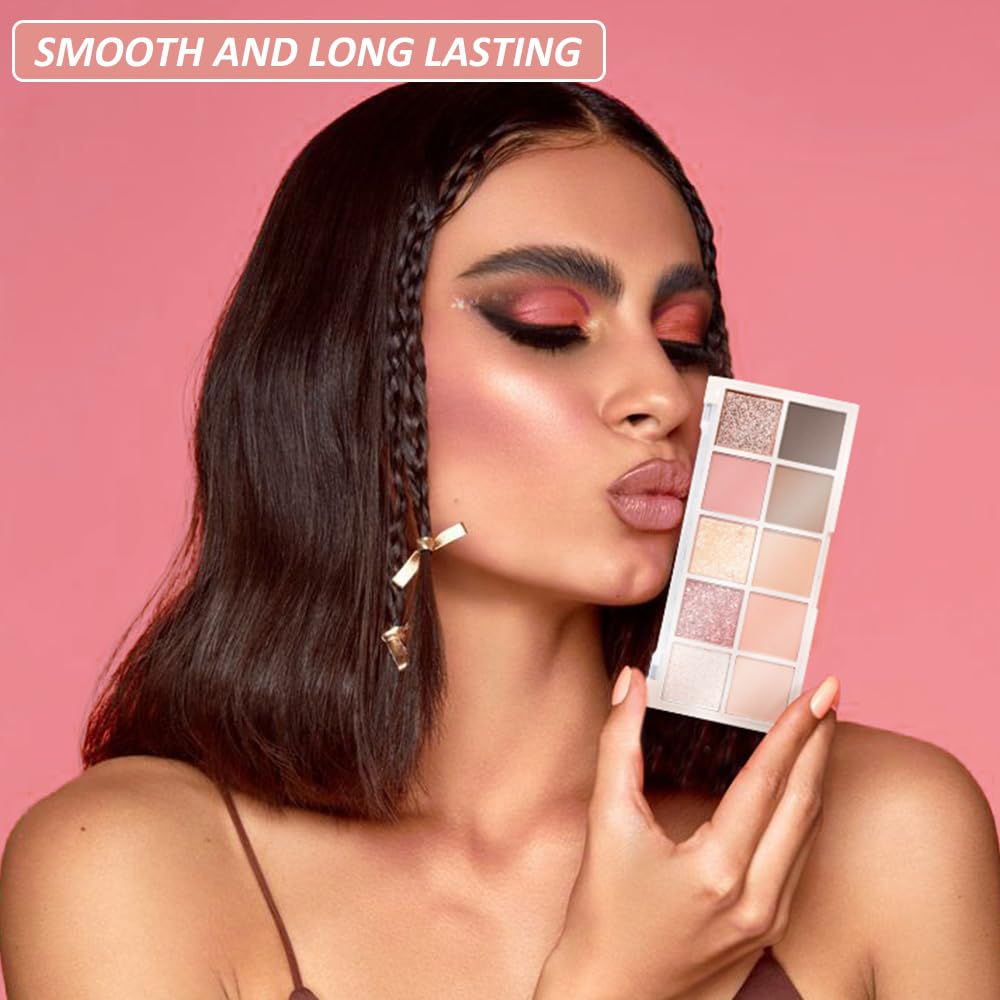 Ten Color Matte Shimmer Eyeshadow Makeup Palette,White Rose Gold Yellow Grapefruit Champagne Gold Nude Light Brown Dark Brown Black 10 Color Powder Eye shadow,Makeup Eyeshadow,Vegan & Cruelty-Free 03#