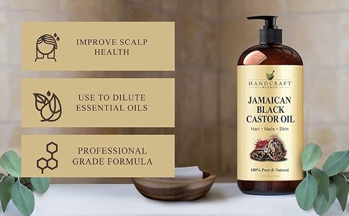 Handcraft Blends Jamaican Black Castor Oil - 16 Fl Oz - 100% Pure and Natural - Premium Grade Oil for Hair Growth, Eyelashes and Eyebrows - Carrier Oil - Hair and Body Oil