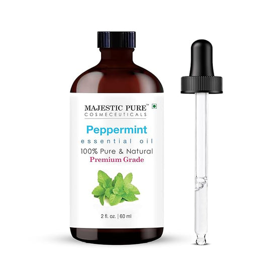 MAJESTIC PURE Peppermint Essential Oil with Glass Dropper | 100% Pure and Natural Peppermint Oil | Premium Grade Essential Oils for Diffusers, Skin, Aromatherapy, Massage | 2 Fl Oz