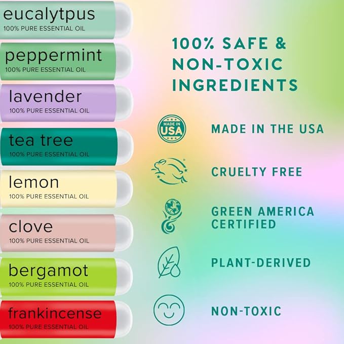 MOXĒ Nasal Inhalers Bundle, 8 Essential Oils, 100% Pure and Undiluted, Therapeutic Grade, No-Mess Portable Aromatherapy, Includes Eucalyptus, Peppermint, Lavender, Tea Tree, Made in USA (Pack of 8)…