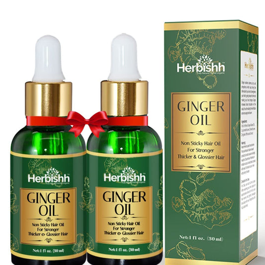 Herbishh Ginger Essential Oil (2 x 30ml) for Hair Growth, Non Sticky, Hair Growth Serum Oil for Thicker, Strong and Glossier Hair, with Dropper