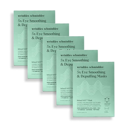 Wrinkles Schminkles Eye Smoothing & Depuffing Masks - Collagen Depuffing Mask for Smooth Wrinkles, Reduce Puffy Under Eyes, & Hydrate Dark Circles - 100% Biodegradable (5 Pairs)