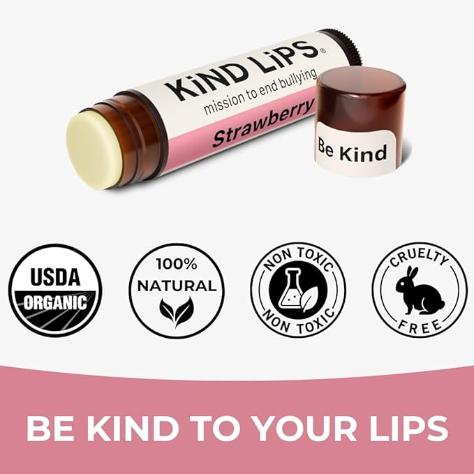 Strawberry Lip Balm 5-Pack | Organic & Natural Lip Care | Chapstick Alternative with Clean, Gluten-Free, Grain-Free Ingredients | Smooth, Hydrating, Non-Toxic Formula | Made in USA