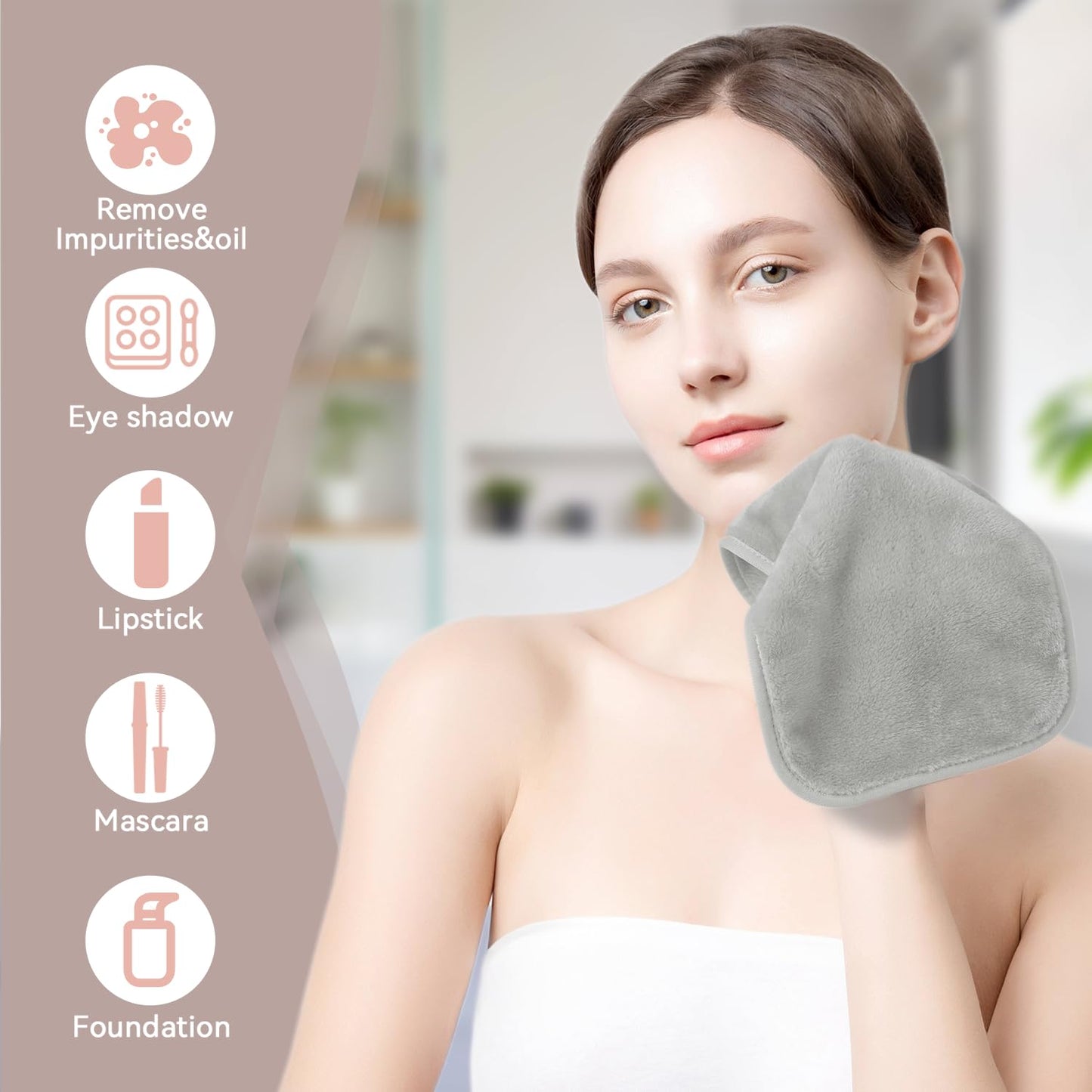 Nugilla Reusable Face Wash Cloths, 8 Pack Soft Microfiber Makeup Remover Towels for Women (Light Grey)