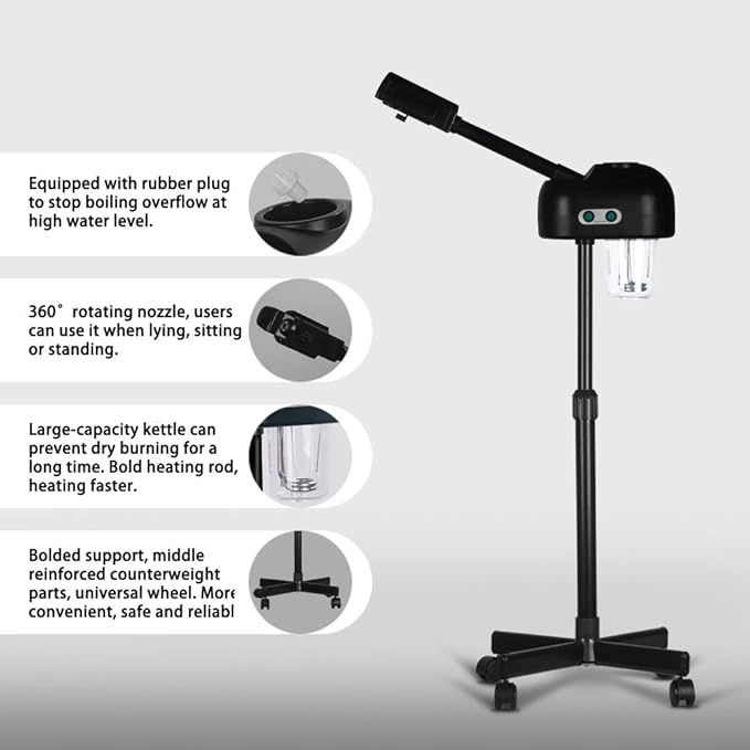 Professional Facial Steamer with Hot Mist, Face Steamer Machine for Esthetician, Home Salon Spa Facial Cleaning (Black)