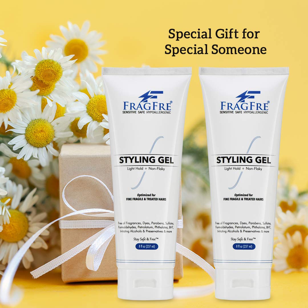 Light Hold Hair Gel Fragrance Free 8 oz (2-Pack Gift Set) - Lightweight Styling Gel for Fine Fragile and Weakened Hairs - Paraben Free Hypoallergenic Sensitive - Vegan Gluten Free Cruelty Free