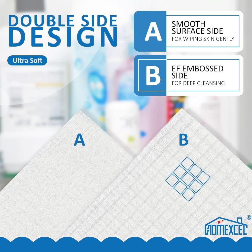 HOMEXCEL Face Towels, 100 Count (2 Box) Disposable Face Towelettes, Biodegradable Makeup Remover Dry Wipes, Super Soft Clean Facial Towels Wash Cloth for Sensitive Skin