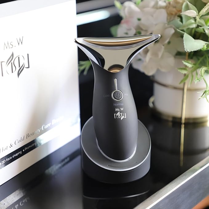 Ms.W Red Light Neck Face Massager, Facial Massager with Hot & Cold Modes for Skin Care, Vibration for Skin Tightening and Rejuvenation（Black）