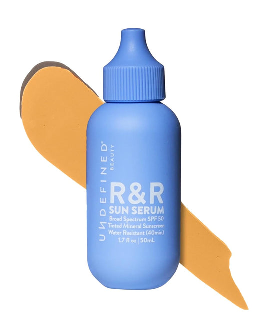 Undefined Beauty R&R Sun Serum SPF 50 PA++++ Tinted Mineral Sunscreen with Niacinamide, Water Resistant Broad Spectrum Protection & Blue Light Defense (Medium Tint)