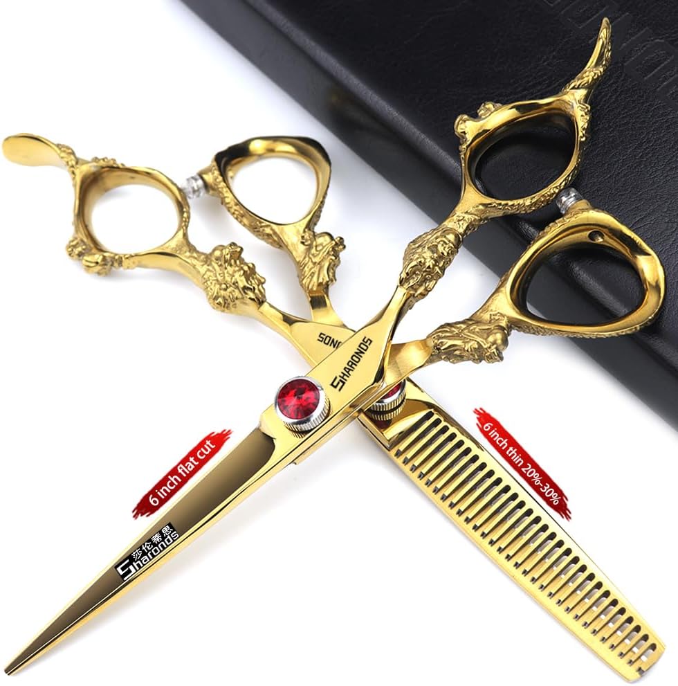6 inch /7 inch salon professional salon scissors salon hairdresser hair cutting hairstyle pruning tools Japan 440c high hardness stainless steel golden (6 inch 2pcs)