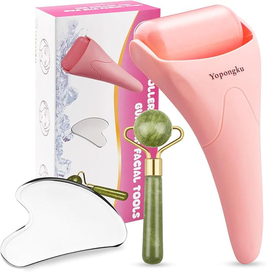 Gua Sha Facial Tools,Ice Roller for Face,Face Roller & Massager Guasha, Gifts Skincare Tools for Women,Stainless Steel Gua Sha Tools.