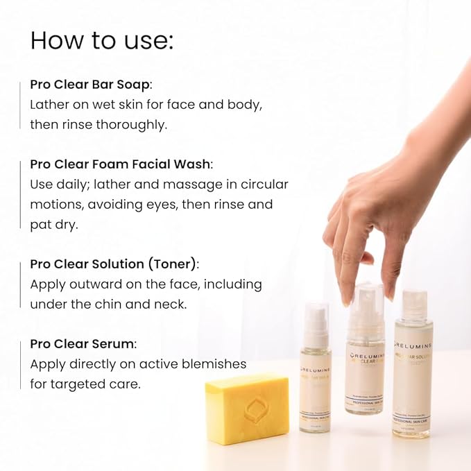 Relumins Pro Clear Skincare Set, Advanced Botanical Formula with Salicylic Acid, 4-in-1 Complete Clear Skin System to Control Pimple and Breakouts with 5-Piece Zit & Blackhead Removal Tool