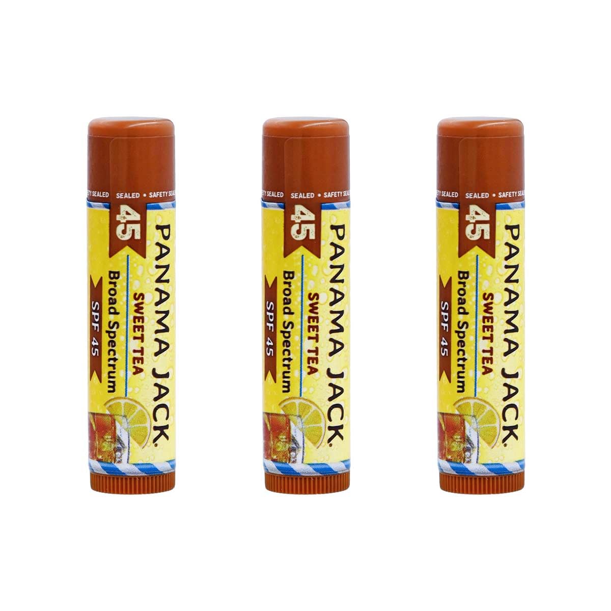 Panama Jack Sunscreen Lip Balm - SPF 45, Broad Spectrum UVA-UVB Sunscreen Protection, Prevents & Soothes Dry, Chapped Lips, Sweet Tea, 3-pack