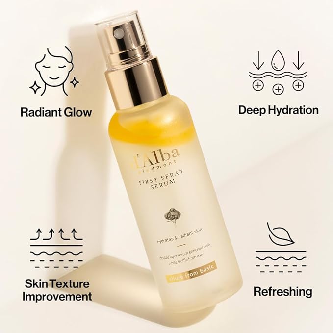 [2 Bottles] d'Alba Italian White Truffle First Spray Serum, Vegan Skin Care, Hydrating Face Moisturizer, Glow Serum for Radiant Skin, Non Comedogenic, All In One Mist (6.76 oz.)