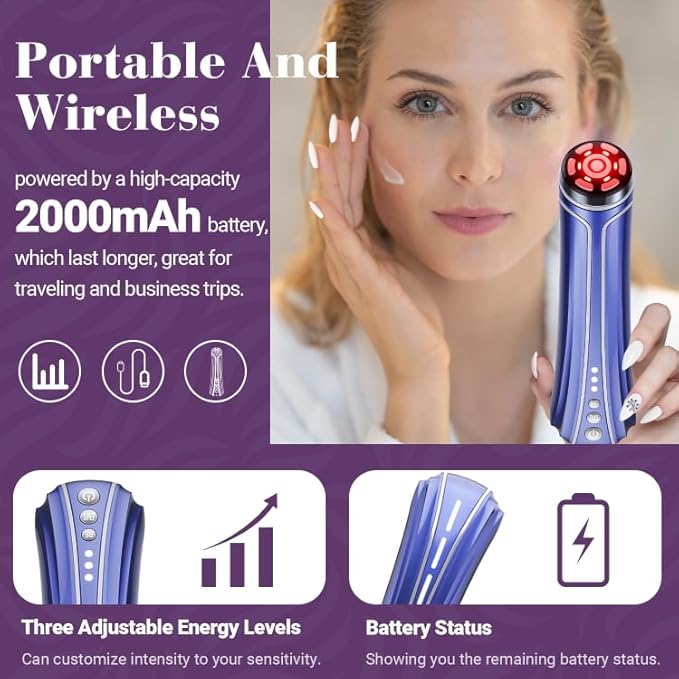 RF Radio Frequency Facial Device - LED Red Light Therapy Device for Face Skin Care Home Use