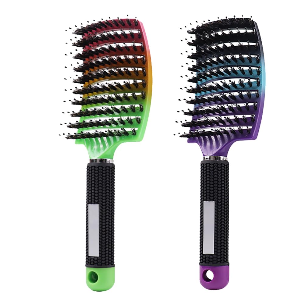 Magical Ultra Detangling Brush for Wet or Dry Hair, Detangler Brush, Fast Drying Styling Massage Hairbrush for Men, Women and Kids (2pcsRainbow-G)