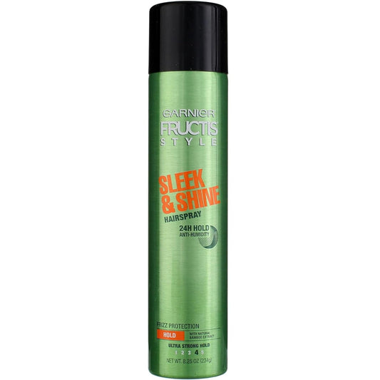 Garnier Fructis Style Sleek and Shine Anti-Humidity Hairspray, Ultra Strong Hold, Frizz Protection 8.25 Oz, 1 Count (Packaging May Vary)