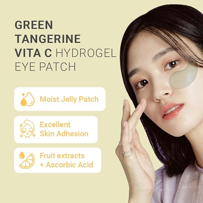tenzero Green Tangerine Vita C Hydrogel Eye Patch (60 pairs, 90g), Vitamin C Treatments for Dark Circles, Puffy Eye, Fine Lines, Brightening, Hydrating Eye Pads, Korean Under Eye Masks Skincare