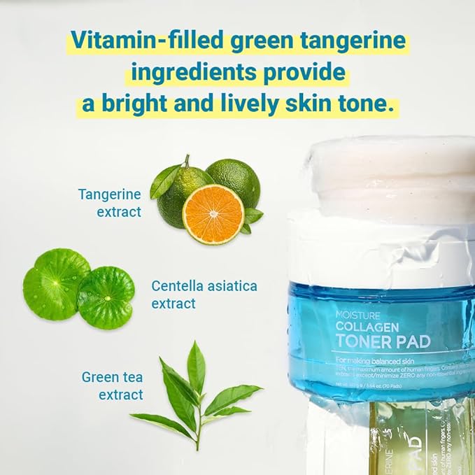 TENZERO Green Tangerine Vita C Toner Pad 70ea, 100% Natural Cotton, Moisturizing Brightening, Korean Facial Toner Pads, Blemishes Dull Skin, 160g