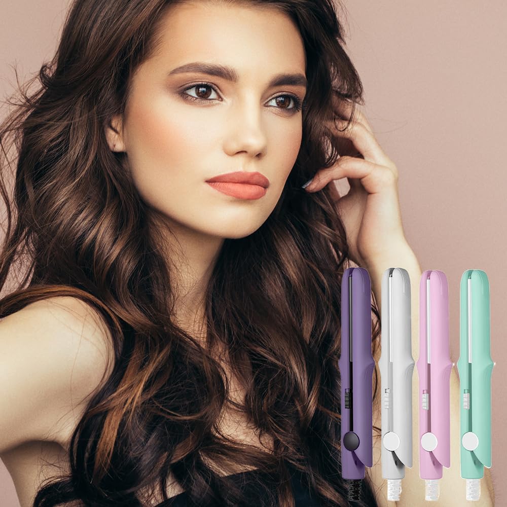 Upgrade 2-in-1 Curling Wand and Flat Iron, 2025 Upgrade Mini Dual Purpose Curling Iron, Portable Hair Straightener Travel Curling Wand for Women Short and Long Hairs, All Hair Types (Dark Green)