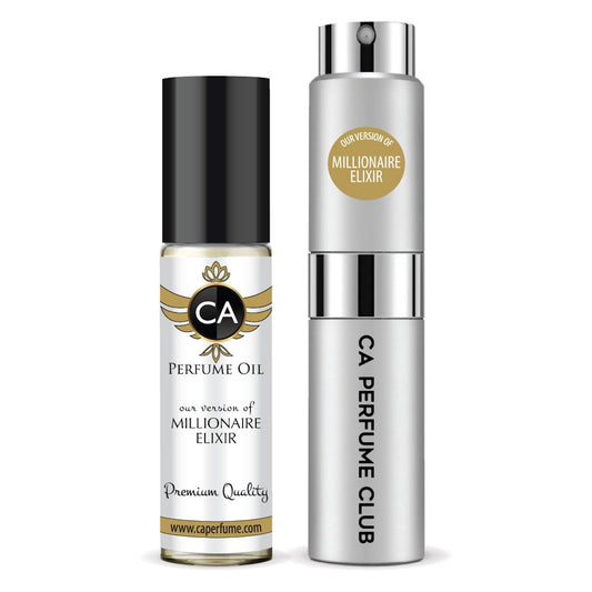 CA Perfume Duo Impression of Millionaire Elixir For Men Perfume Layering Set Mens Cologne Long Lasting Travel Size EDP + Body Oil Roll-On Bottle 0.27 Fl Oz+0.33 Fl Oz