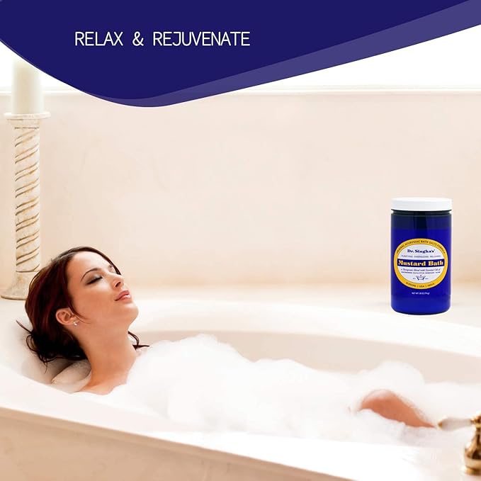 Dr. Singha's Mustard Bath Salts - 28 oz Herbal Bath Soak with Essential Oils for a Relaxing and Rejuvenating Experience - Made in USA