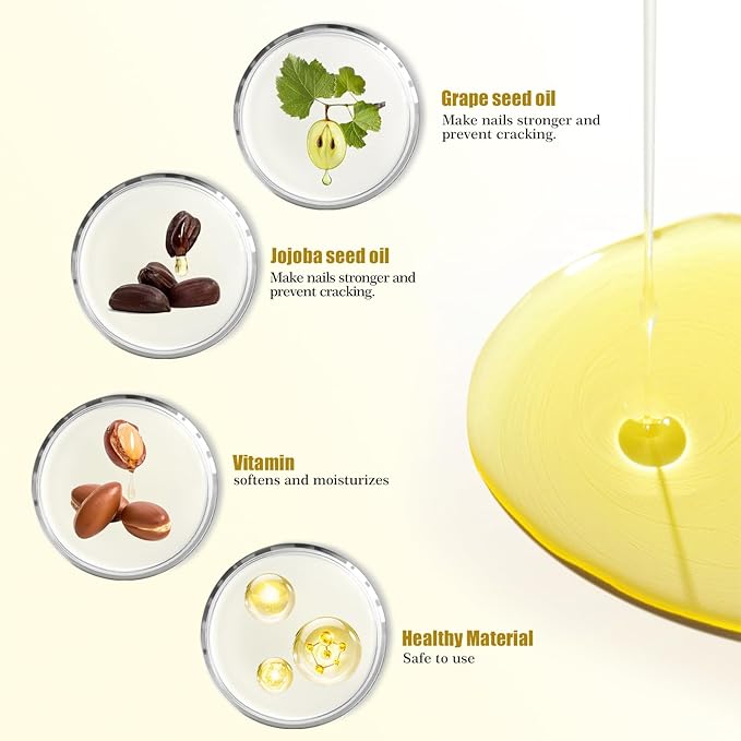 ADHERE Cuticle Oil for Nails Professional Nail Oil 8ML, Jojoba Nail Cuticle Oil Contains Vitamins with Soft Brush, for Nourishing, Hydrating, Dry Rough Nail Care Repair Essential Nail Care