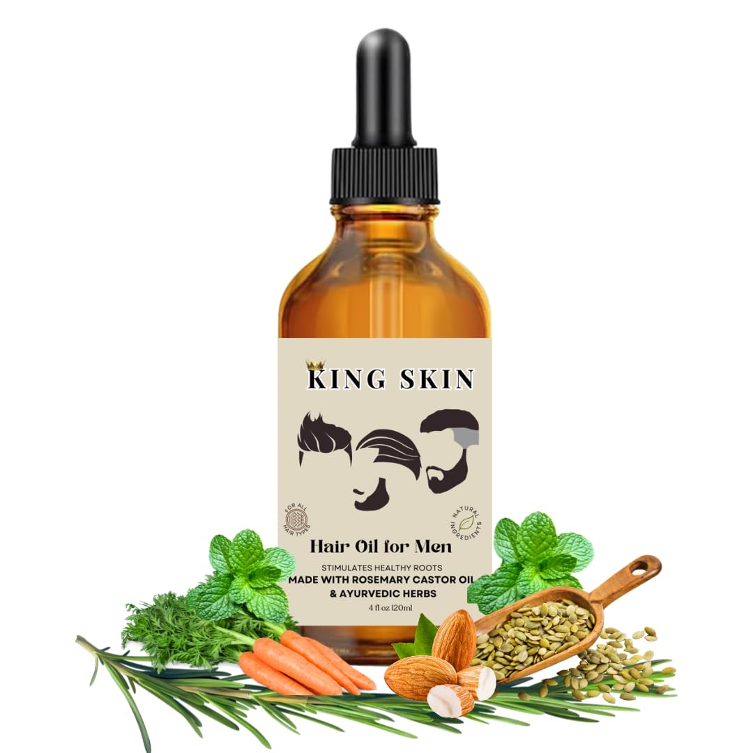 King Skin Hair Oil, Natural Strengthening Serum with Rosemary & Castor Oil, Hair Growth Treatment for Men, 4 fl oz