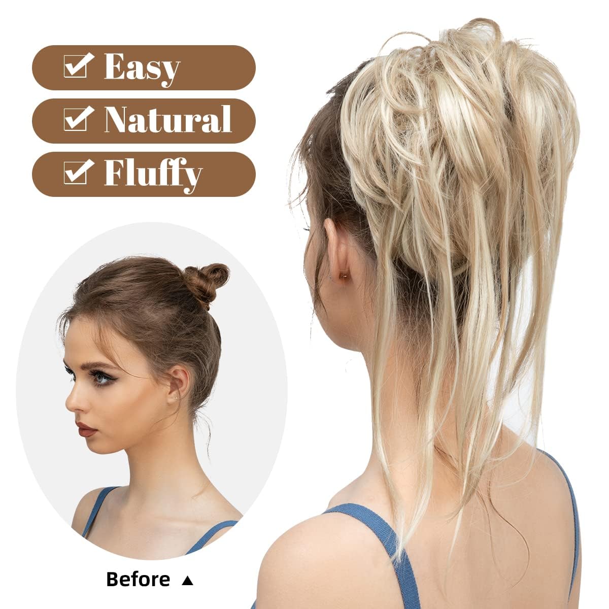 CJL HAIR Messy Bun Hair Piece Curly Hair Bun Extensions with Straight Tails Synthetic Hair Scrunchies Ponytail Hairpieces for Women Tizian Red