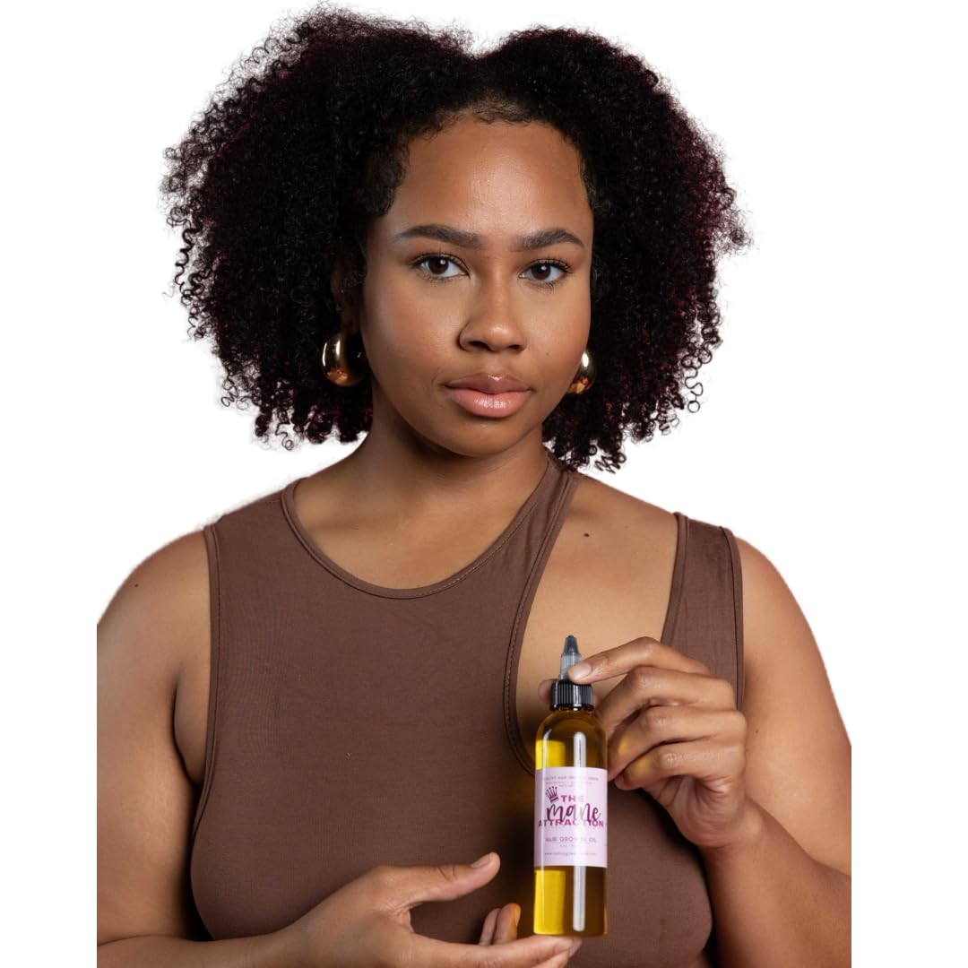 The Mane Attraction Hair Oil for All Hair Types, Infused with Rosemary Oil, Castor Oil & Black Seed Oil - Stimulating Hair Growth, Seals in Moisture, Soothes Irritated Scalp - 4 Fl Oz