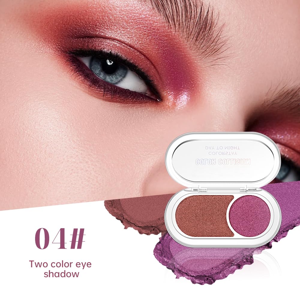 Dual-Color Pearl Eyeshadow Palette – High Pigment Shimmer Eyeshadow Duo, Copper & Roses Pink Shimmer Eye shadow , Silky Blendable Texture, Waterproof Long-Lasting Eye Makeup for Daily & Glam Looks 04#