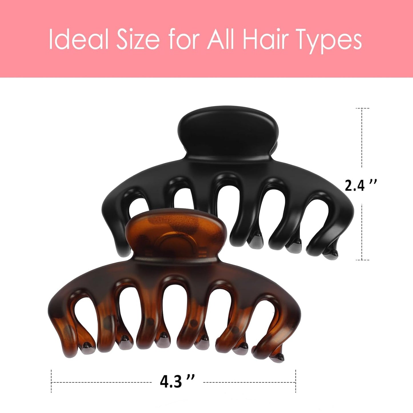 Claw Clip for Women, 4.3" Large 360° Grip Butterfly Spring Hair Clip, Matte Claw Clips 2 Pack - Strong Hold Banana Clips, Durable for Thick Hair, Black & Tortoise