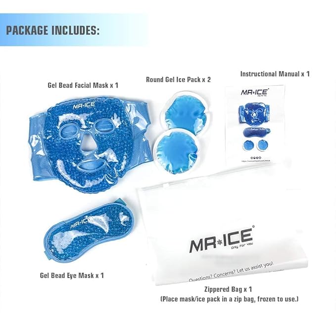 MR.ICE 3 Kits Cooling Face Mask Full Face Ice Mask, Reusable Gel Face Mask Eye Cooling Masks with Soft Plush Backing, Cold Face Mask Ice Pack Cold Compress for Puffy Eyes,Migraine,Puffiness,Skin Care