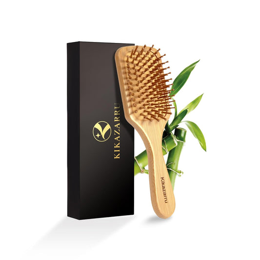 Bamboo Hair Brush for Hair Growth, Detangling & Scalp Massage, Natural Wooden Paddle Hair Brushes for Women Men Kids, Ergonomic Hairbrush Reduces Breakage, Frizz & Tangle, for All Hair Types