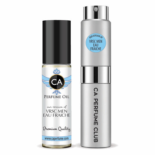 CA Perfume Duo Impression of Vrsc Men Eau Fraiche For Men Perfume Layering Set Mens Cologne Long Lasting Travel Size EDP + Body Oil Roll-On Bottle 0.27 Fl Oz+0.33 Fl Oz