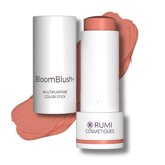 Rumi Cosmetiques BloomBlush+ Multipurpose Color Stick For Older Women - Blush, Lipstick & Contour in 1- Radiant, Healthy Glow & Nourishing Formula - For Sensitive Skin (Nude Peach, Regular)