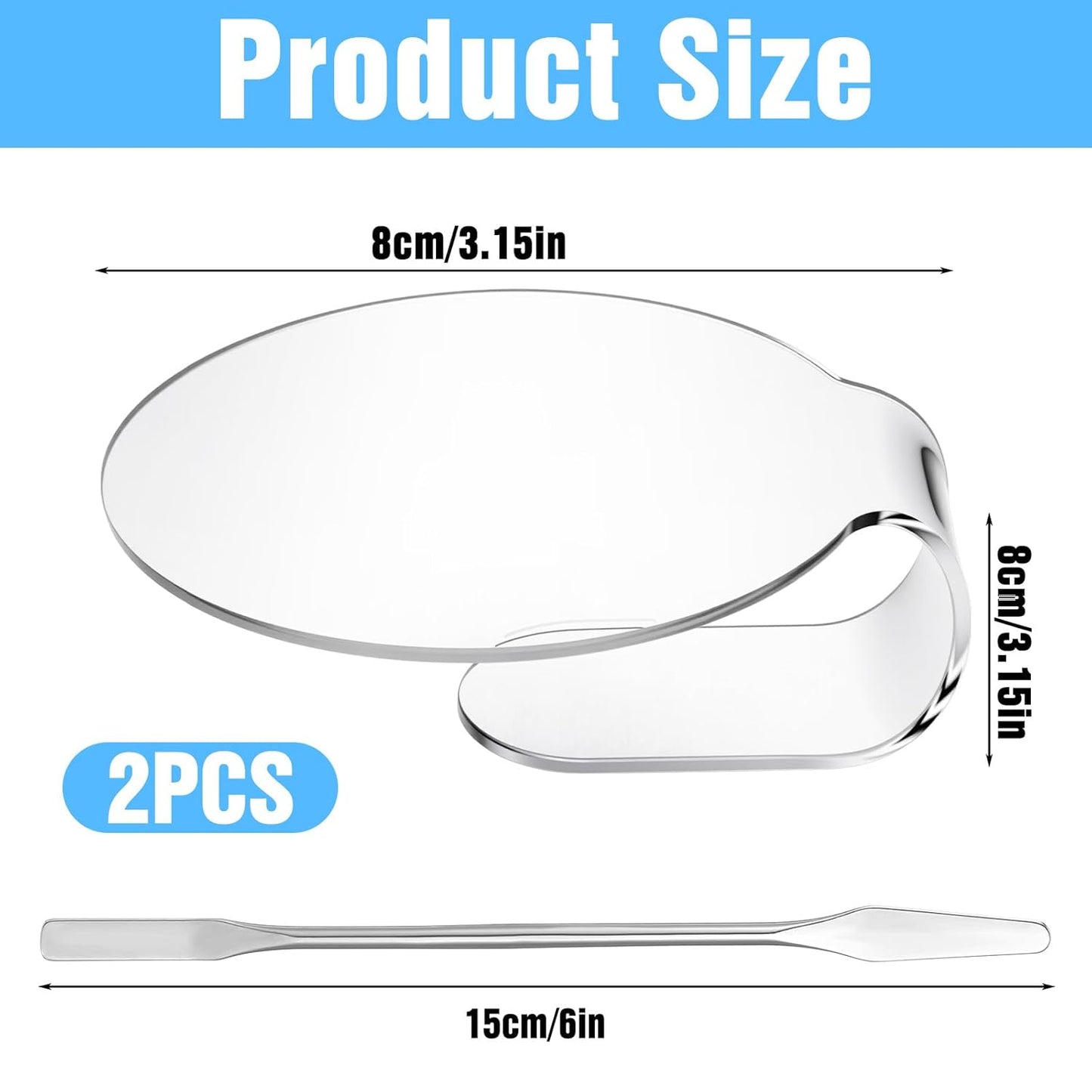 2 Pieces Makeup Mixing Palette with 1Pcs Mixing Stick, Clear Acrylic Makeup Palette Tray, Eyeshadow Hand Cosmetic Foundation Dish Handheld Make Up Plate for Blending