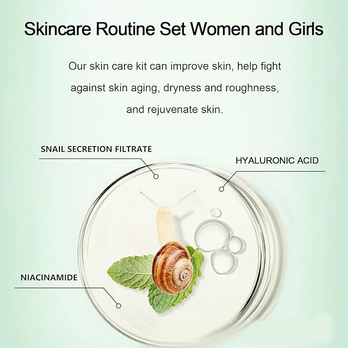 All About Snail Mucin Kit - Snail Korean Skincare 5-Pack, Snail Skin Care Products Set: Face Gel Cleanser, Serum, Cream, Toner, Eye Cream Facial Kit for Women & Men Hydrating & Anti-Aging