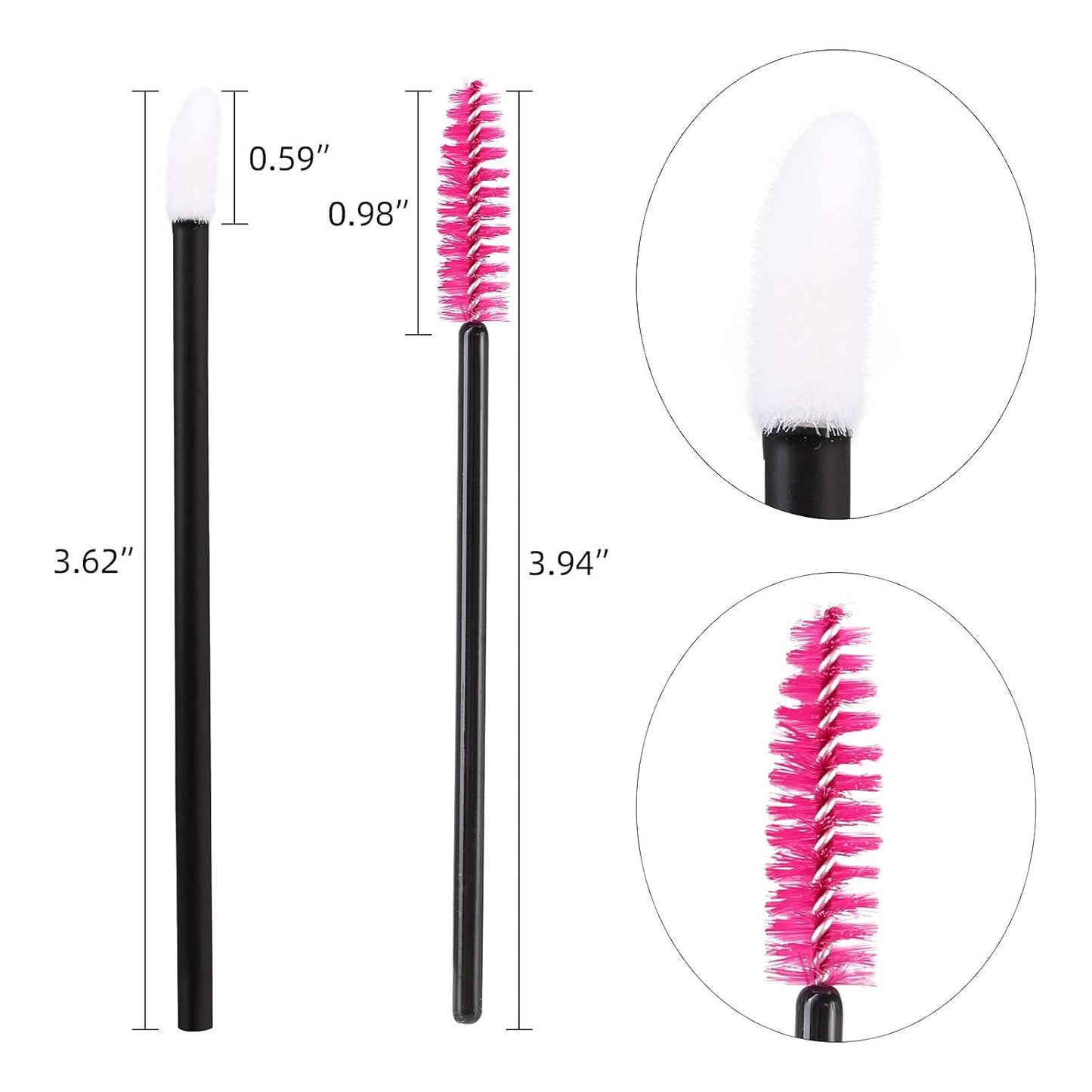 Tbestmax 400 Spoolies Mascara Wand and Lip Brush Disposable Lash Brushes for Eyelash Extensions, Lipstick Lip Gloss Wands Applicator Tool (Black+Hotpink)