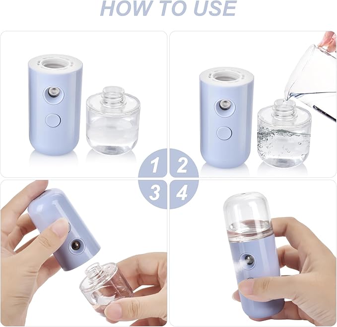 Kingsmile Nano Mist Sprayer,Electric Handy Little Nano Mister with Fine Mist, Portable Face Mister for Lashes & Daily Make Up, Mini Face Humidifier, Nano Facial Mister with 1OZ /30ML Water Tank Blue