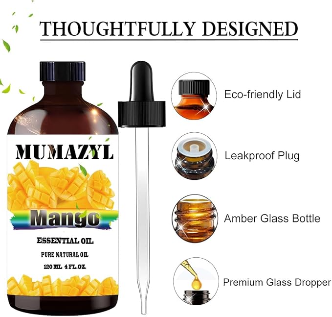 Mango Essential Oil, Mango Oil 4 Fl Oz 120ML for Diffuser Humidifier Yoga Cleaning DIY Candle Soap Making Essential Oils